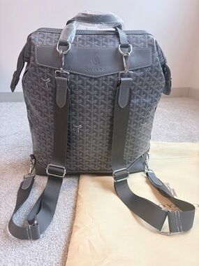 Gray Backpack with Leather Trim